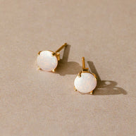 Sterling Silver 6mm Opal Earring Studs - In SIlver or 14K Gold Plated