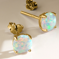 Sterling Silver 6mm Opal Earring Studs - In SIlver or 14K Gold Plated