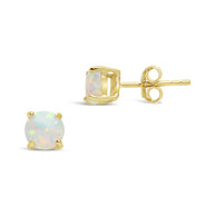 Sterling Silver 6mm Opal Earring Studs - In SIlver or 14K Gold Plated
