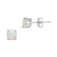 Sterling Silver 6mm Opal Earring Studs - In SIlver or 14K Gold Plated