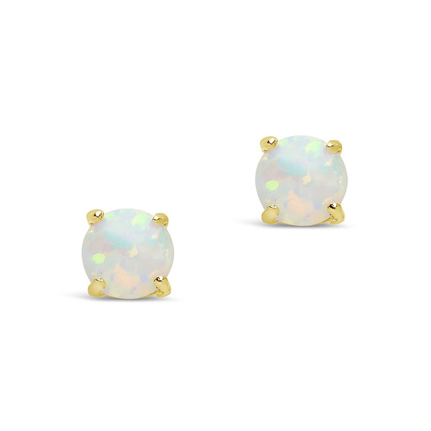 Sterling Silver 6mm Opal Earring Studs - In SIlver or 14K Gold Plated