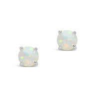 Sterling Silver 6mm Opal Earring Studs - In SIlver or 14K Gold Plated