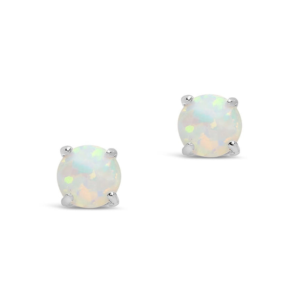 Sterling Silver 6mm Opal Earring Studs - In SIlver or 14K Gold Plated