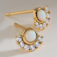 Sterling Silver Half Halo Opal Studs