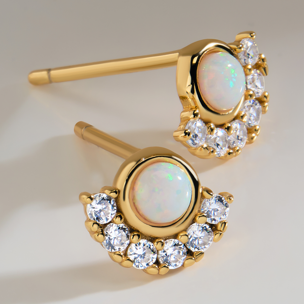 Sterling Silver Half Halo Opal Studs