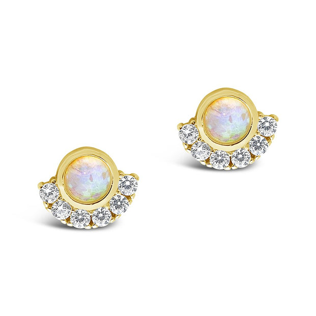 Sterling Silver Half Halo Opal Studs