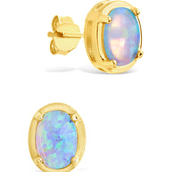 Sterling Silver Blue Opal Oval Stud Earrings