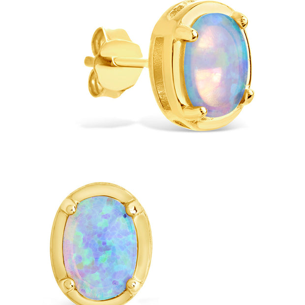 Sterling Silver Blue Opal Oval Stud Earrings