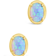 Sterling Silver Blue Opal Oval Stud Earrings