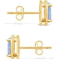 Sterling Silver Blue Opal Oval Stud Earrings