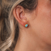 Sterling Silver Blue Opal Oval Stud Earrings