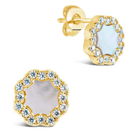 CZ Bezel Frame Rose Petal Stud Earrings