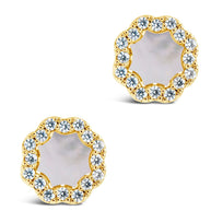 CZ Bezel Frame Rose Petal Stud Earrings