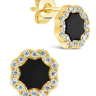 CZ Bezel Frame Rose Petal Stud Earrings