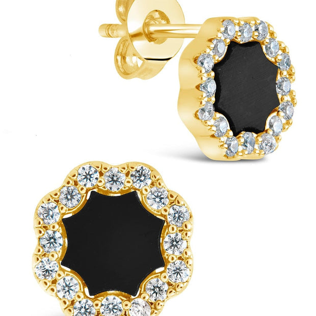 CZ Bezel Frame Rose Petal Stud Earrings