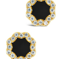 CZ Bezel Frame Rose Petal Stud Earrings