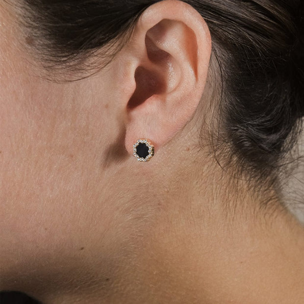 CZ Bezel Frame Rose Petal Stud Earrings