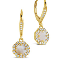 Bezel Frame Rose Petal Short Drop Earrings