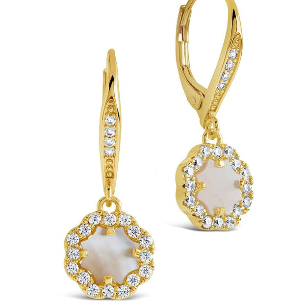 Bezel Frame Rose Petal Short Drop Earrings