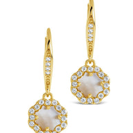 Bezel Frame Rose Petal Short Drop Earrings