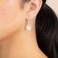 Bezel Frame Rose Petal Short Drop Earrings