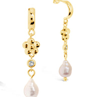 June CZ Flower & Pearl Hoop Earrings