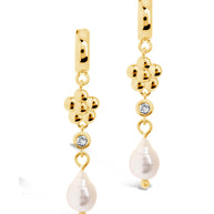 June CZ Flower & Pearl Hoop Earrings