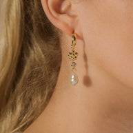 June CZ Flower & Pearl Hoop Earrings