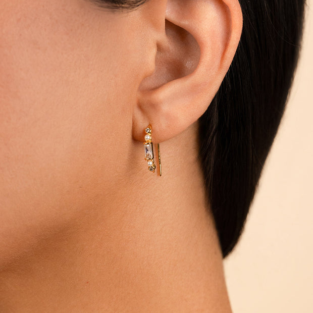 Nadia CZ & Pearl Threader Earrings
