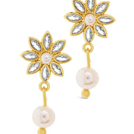 Esti CZ Flower & Pearl Drop Stud Earrings