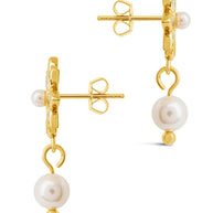 Esti CZ Flower & Pearl Drop Stud Earrings