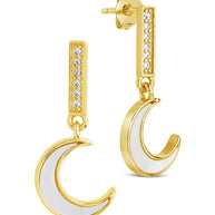 Valeria CZ & Moonstone Crescent Drop Stud Earrings