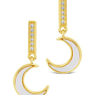 Valeria CZ & Moonstone Crescent Drop Stud Earrings