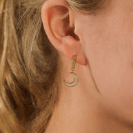 Valeria CZ & Moonstone Crescent Drop Stud Earrings