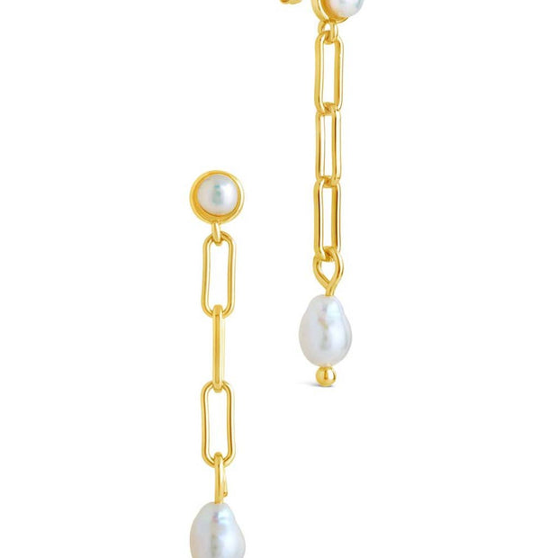 Fayelynn Pearl & Chain Drop Stud Earrings