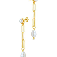 Fayelynn Pearl & Chain Drop Stud Earrings