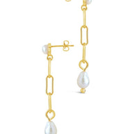 Fayelynn Pearl & Chain Drop Stud Earrings