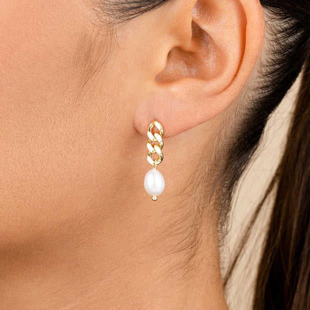 Hana Chain Drop Pearl Earrings