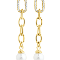 Daphne CZ & Pearl Chain Drop Stud Earrings