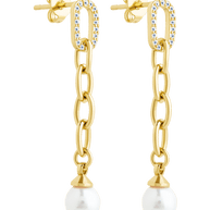 Daphne CZ & Pearl Chain Drop Stud Earrings