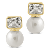 Hilda Pearl & Emerald Cut CZ Studs