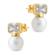 Hilda Pearl & Emerald Cut CZ Studs