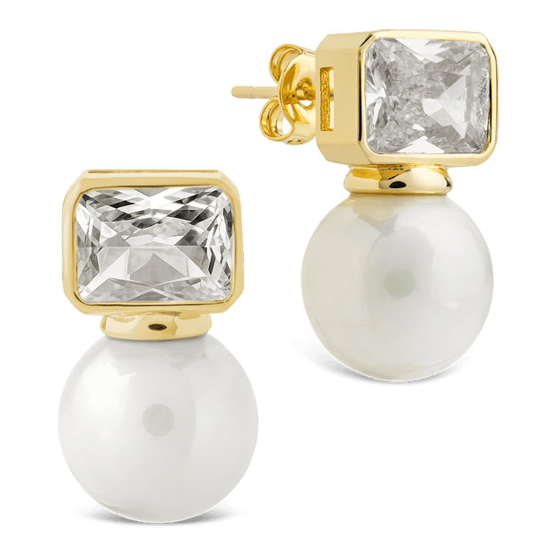 Hilda Pearl & Emerald Cut CZ Studs