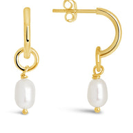 Sterling Silver Pearl Drop Hoop Earrings
