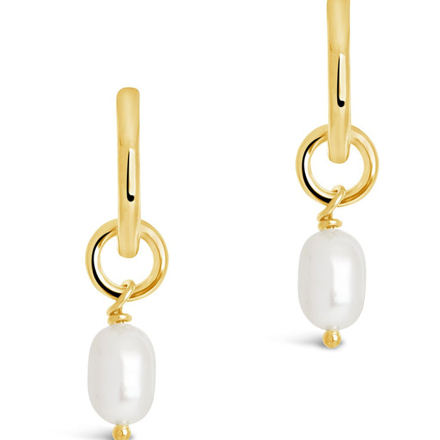 Sterling Silver Pearl Drop Hoop Earrings