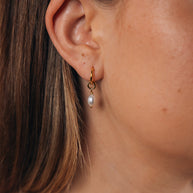 Sterling Silver Pearl Drop Hoop Earrings