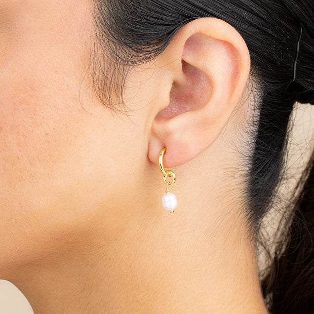 Sterling Silver Pearl Drop Hoop Earrings