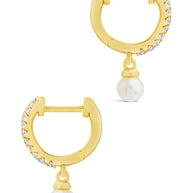 Sterling Silver Maggie CZ & Pearl Hoop Earrings