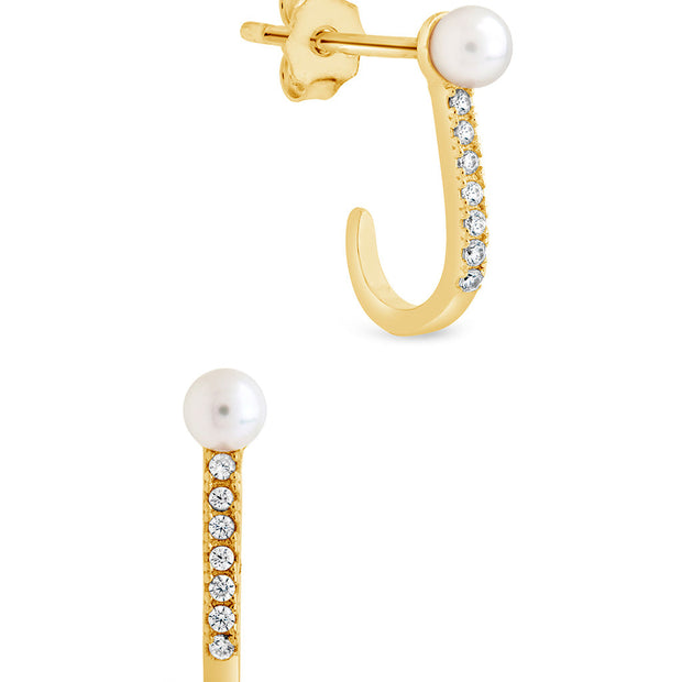 Sterling Silver Pearl & CZ Suspender Stud Earrings