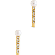 Sterling Silver Pearl & CZ Suspender Stud Earrings